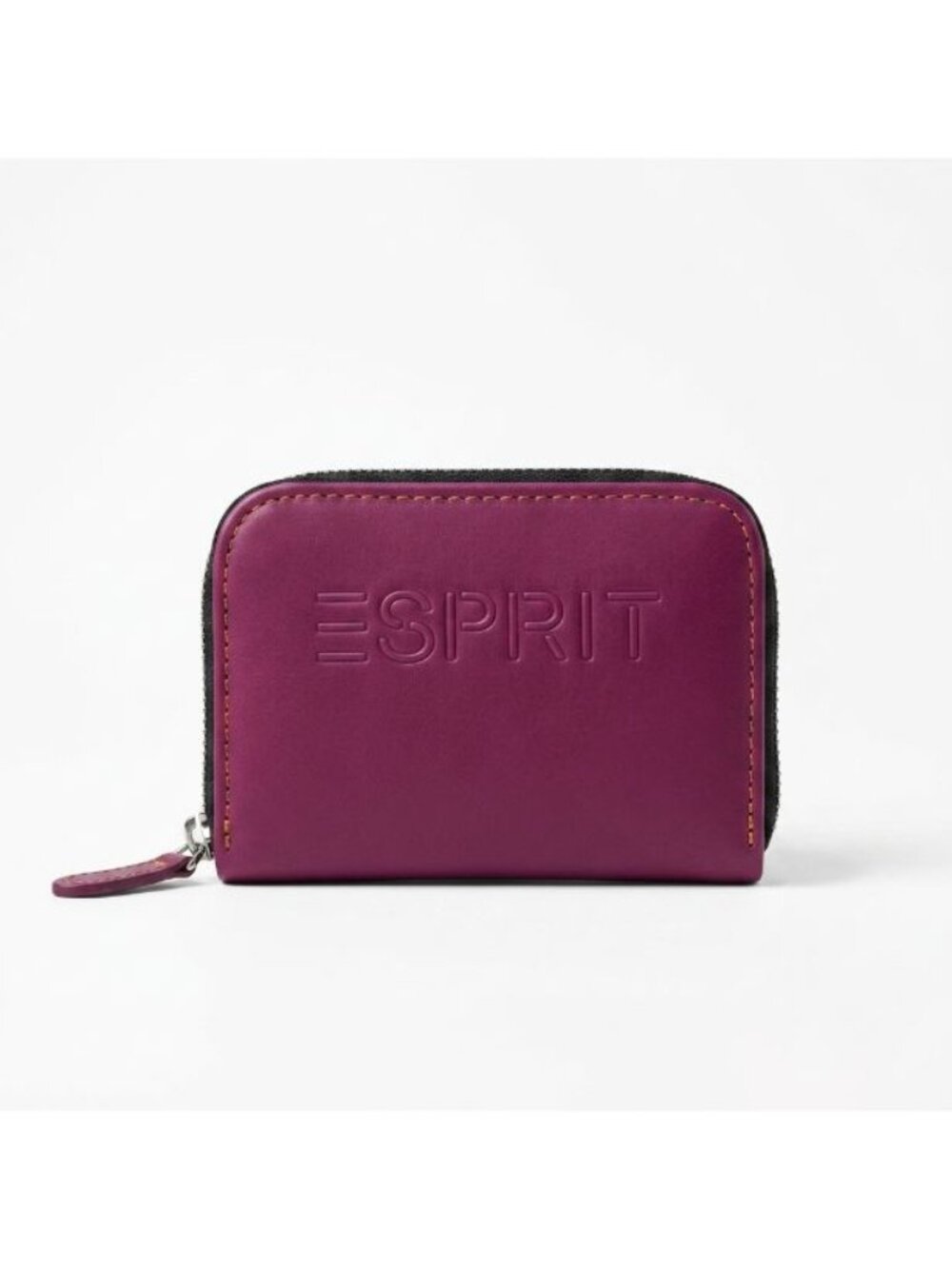 Esprit Unisex Y2K Plum Leather Zip Card Holder Archival Minimalist Small Wallet